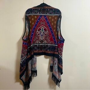 Vintage  Open  Front  Knit  Fringed Cardigan Sweater Multicolor Women’s 2XL